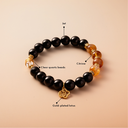 Bracelet For Water Element Amplified Energy - Jet & Citrine & Clear Quartz