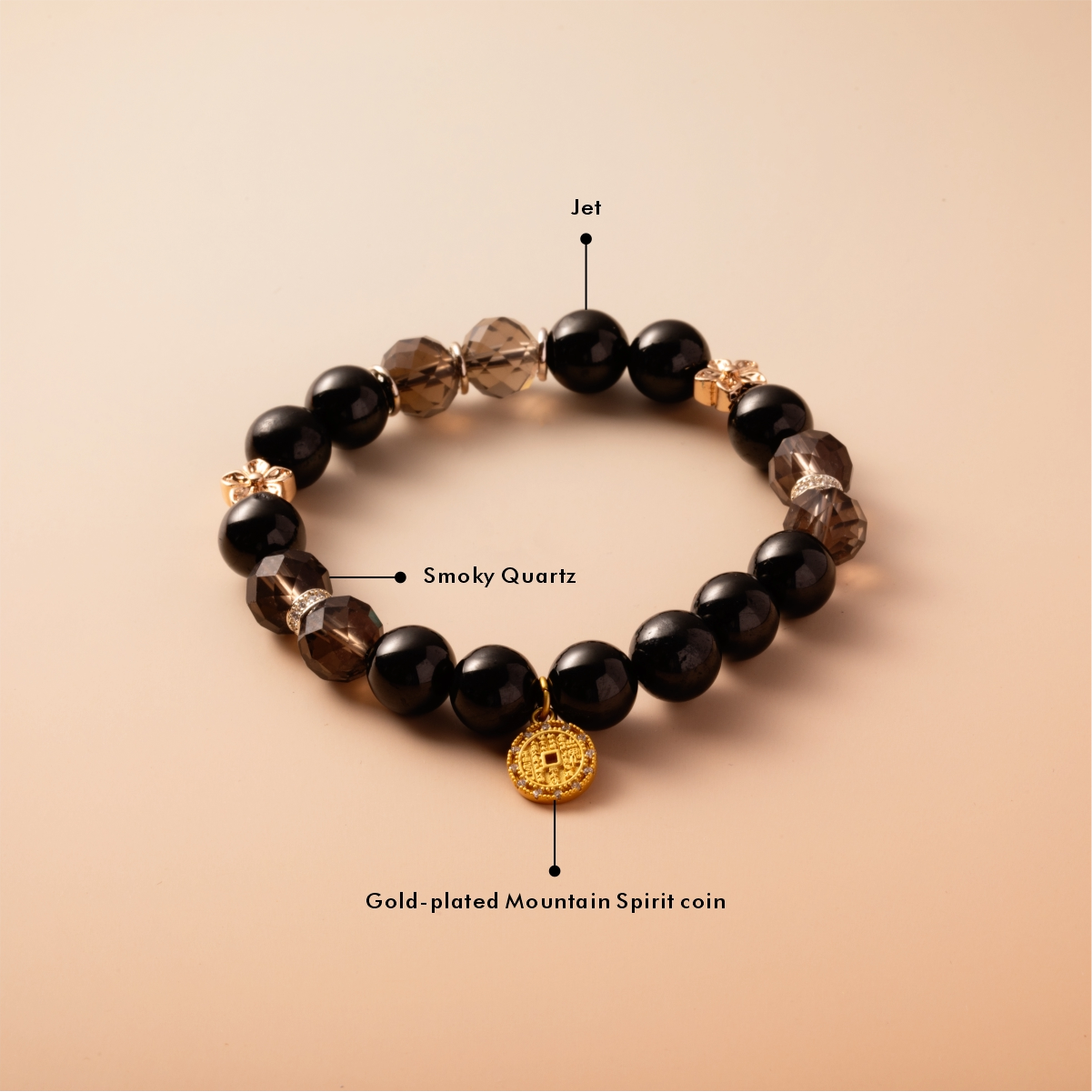 Bracelet For Water Element Gentle & Balance Energy - Jet & Smoky Quartz