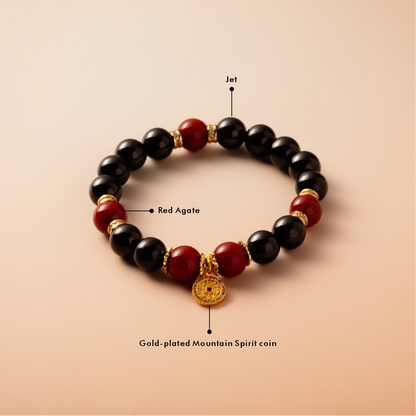 Bracelet For Water Element Amplified Energy - Jet & Red Agate