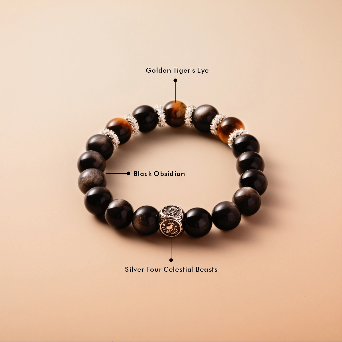 Bracelet For Water Element Amplified Energy - Black Obsidian & Golden Tiger’s Eye