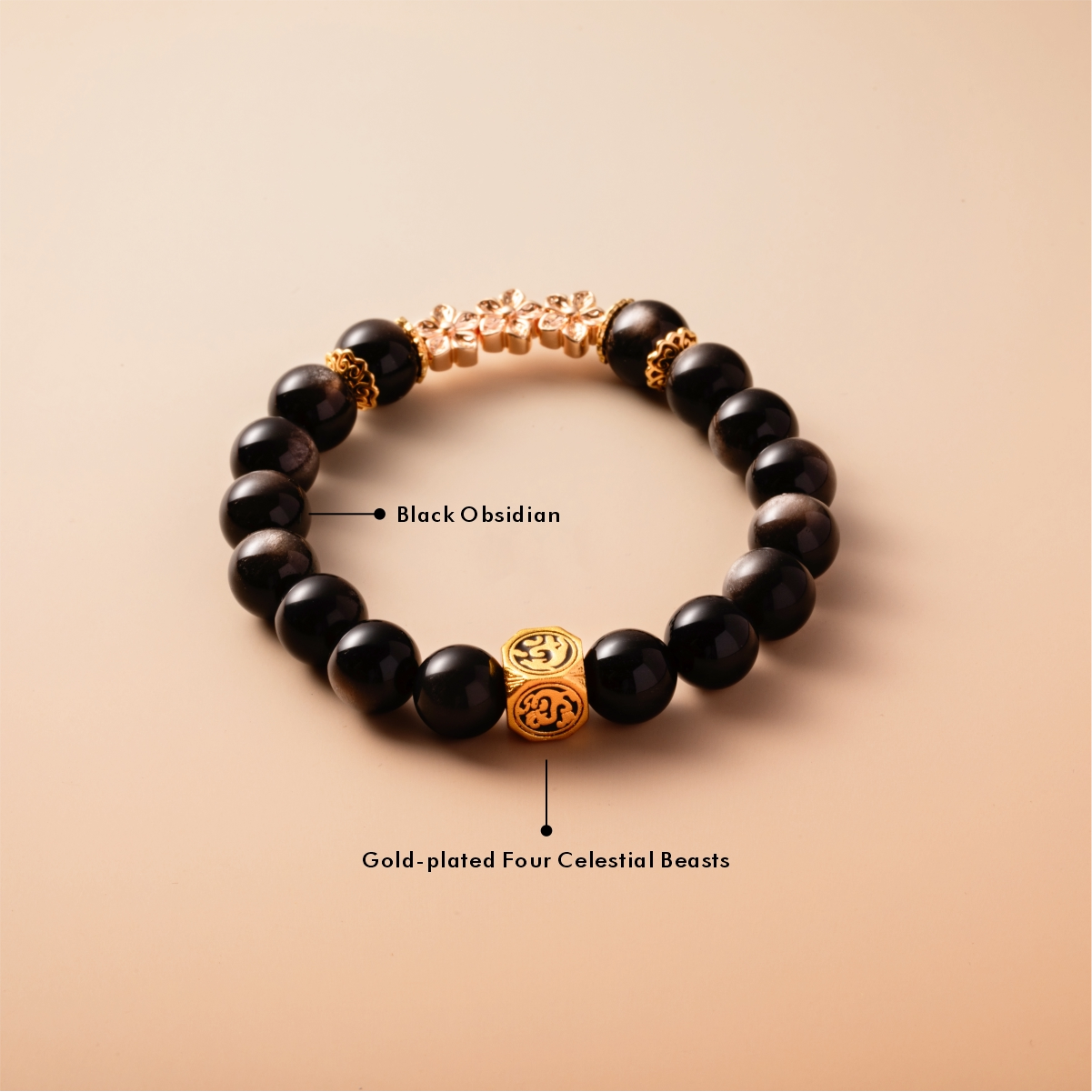 Bracelet For Water Element Gentle/Balance Energy- Black Obsidian