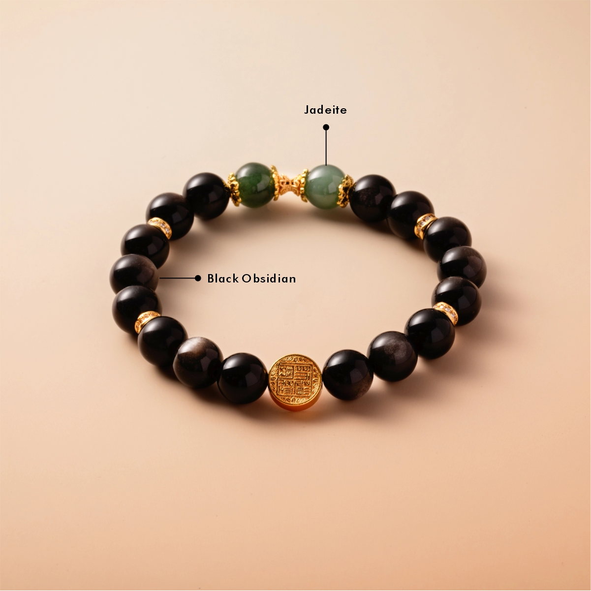 Bracelet For Water Element Amplified Energy - Black Obsidian & Jadeite