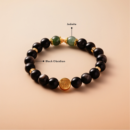 Bracelet For Water Element Amplified Energy - Black Obsidian & Jadeite