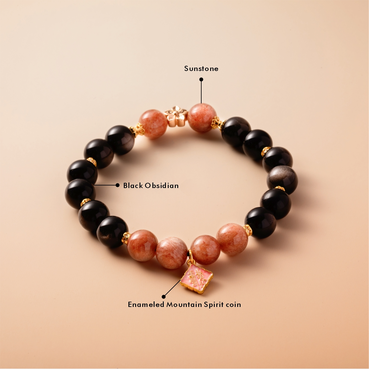 Bracelet For Water Element Amplified Energy - Black Obsidian & Sunstone