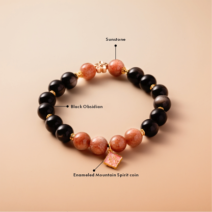 Bracelet For Water Element Amplified Energy - Black Obsidian & Sunstone