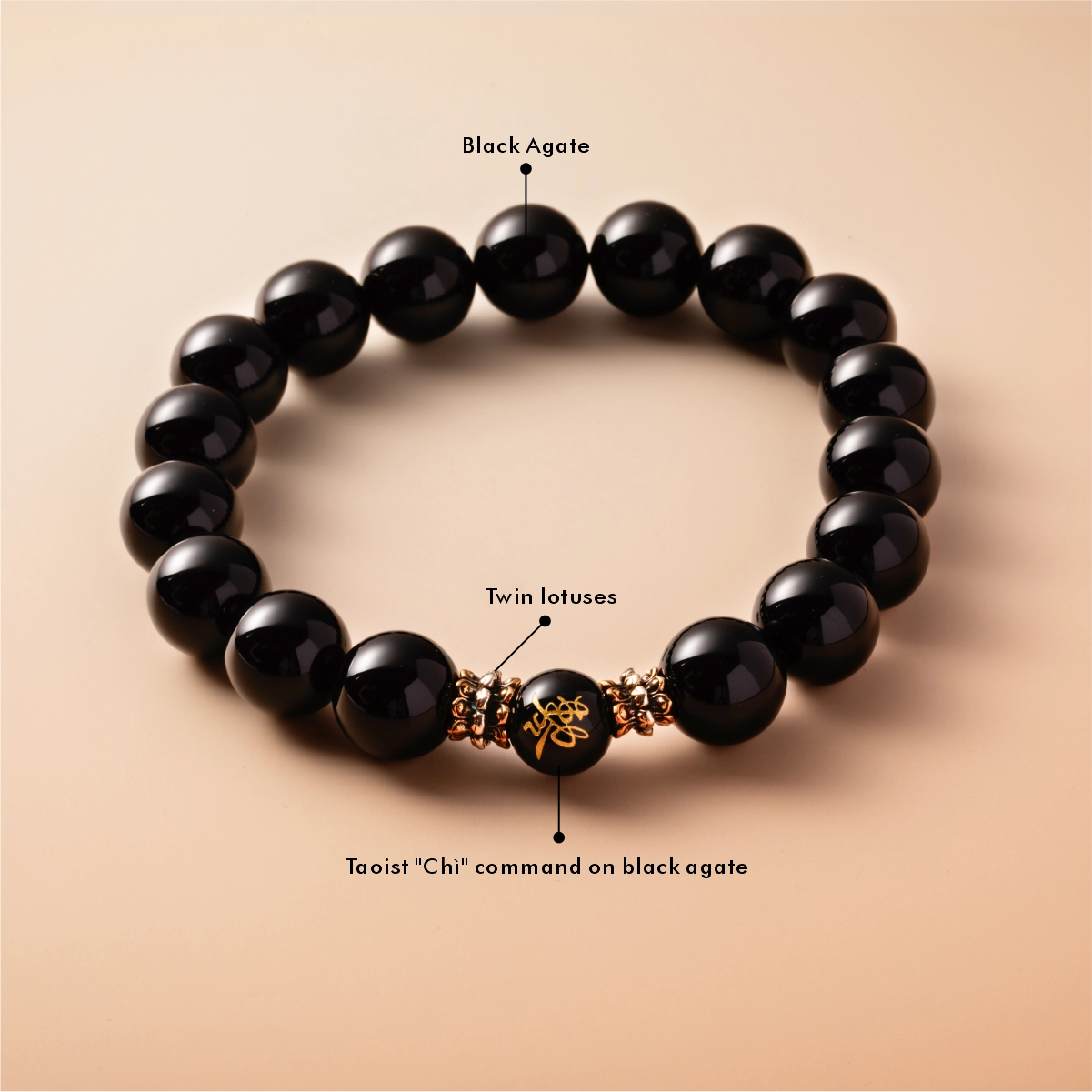 Bracelet For Water Element Gentle & Balance Energy - Black Agate
