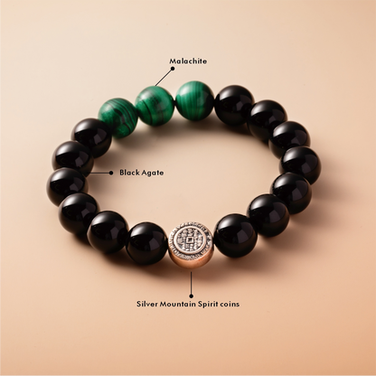 Bracelet For Water Element Amplified Energy - Black Agate & Malachite