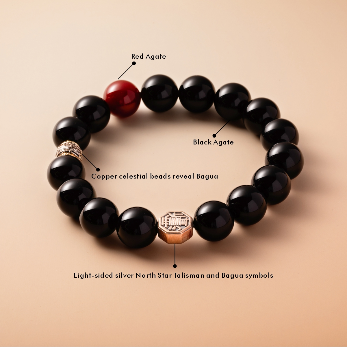 Bracelet For Water Element Amplified Energy - Black Agate & Red Agate