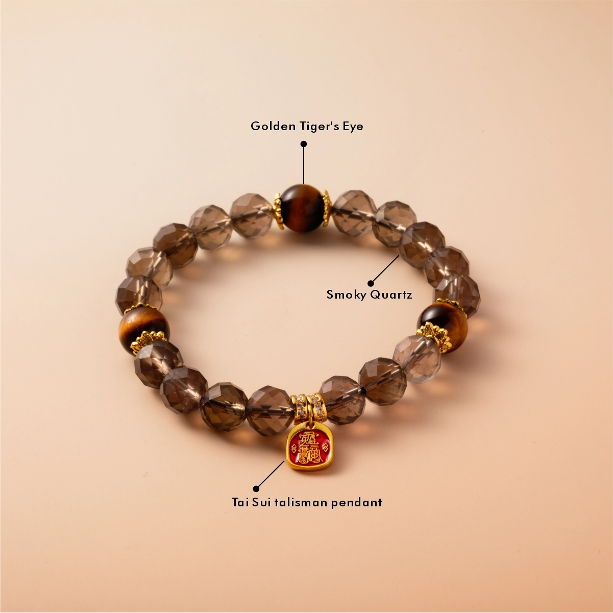 Bracelet For Water Element Amplified Energy - Smoky Quartz & Golden Tiger’s Eye
