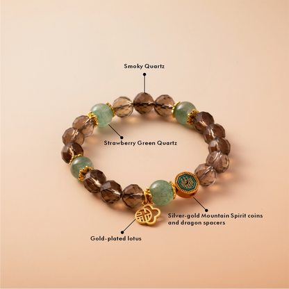Bracelet For Water Element Amplified Energy - Smoky Quartz & Strawberry Green Quartz