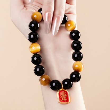 Bracelet For Water Element Amplified Energy - Black Agate & Golden Tiger’s Eye