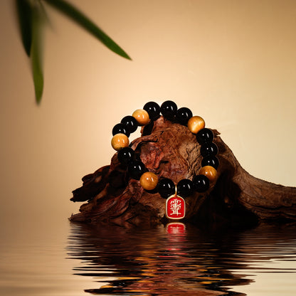 Bracelet For Water Element Amplified Energy - Black Agate & Golden Tiger’s Eye