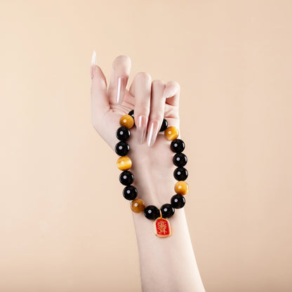 Bracelet For Water Element Amplified Energy - Black Agate & Golden Tiger’s Eye