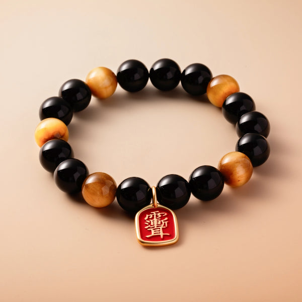 Bracelet For Water Element Amplified Energy - Black Agate & Golden Tiger’s Eye