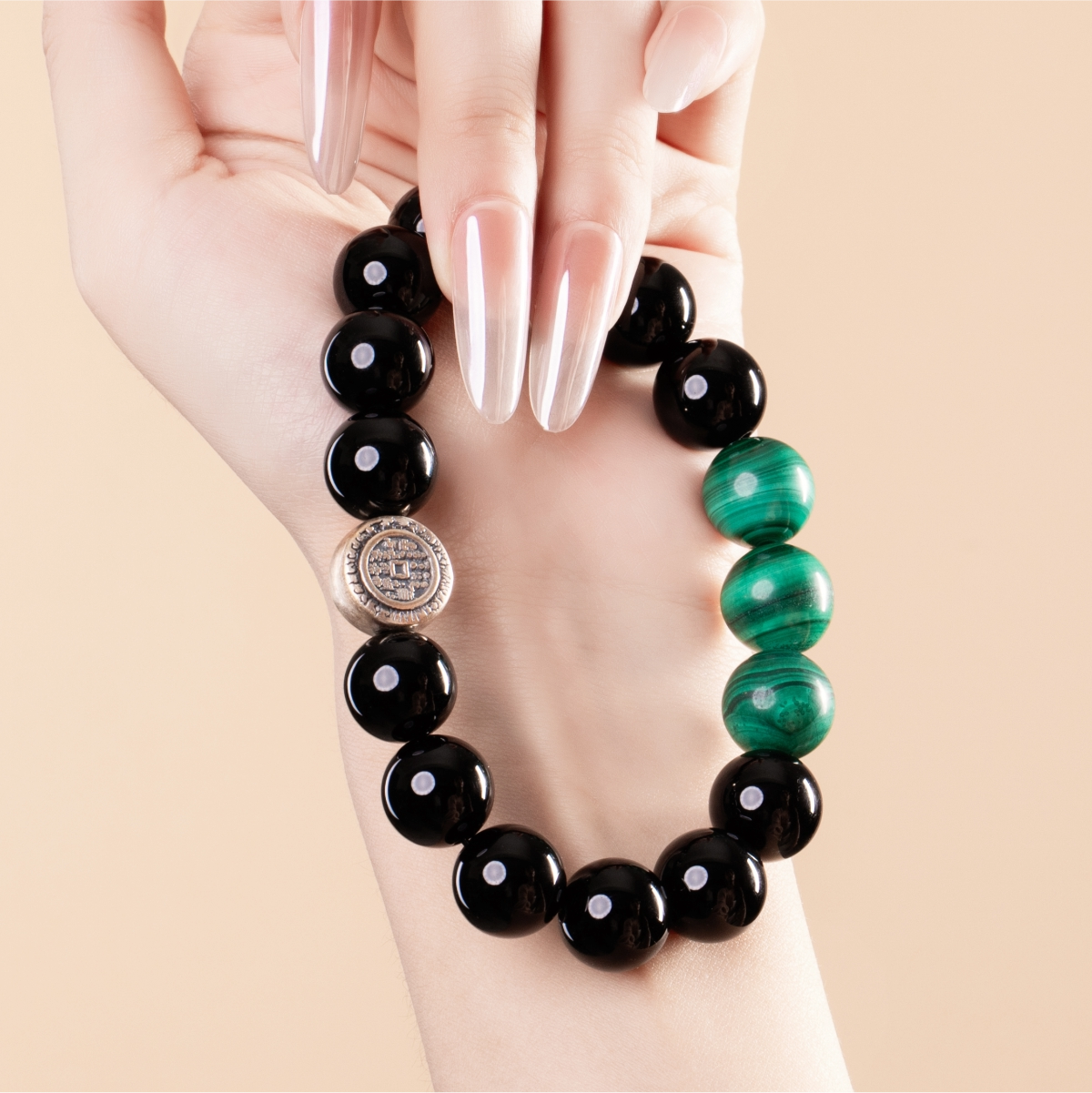 Bracelet For Water Element Amplified Energy - Black Agate & Malachite