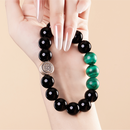 Bracelet For Water Element Amplified Energy - Black Agate & Malachite