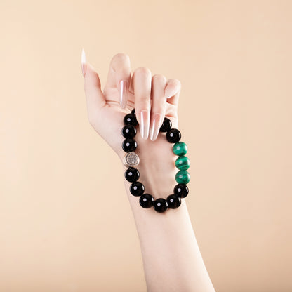 Bracelet For Water Element Amplified Energy - Black Agate & Malachite