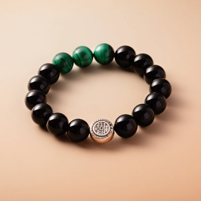 Bracelet For Water Element Amplified Energy - Black Agate & Malachite