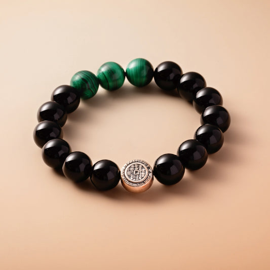 Bracelet For Water Element Amplified Energy - Black Agate & Malachite