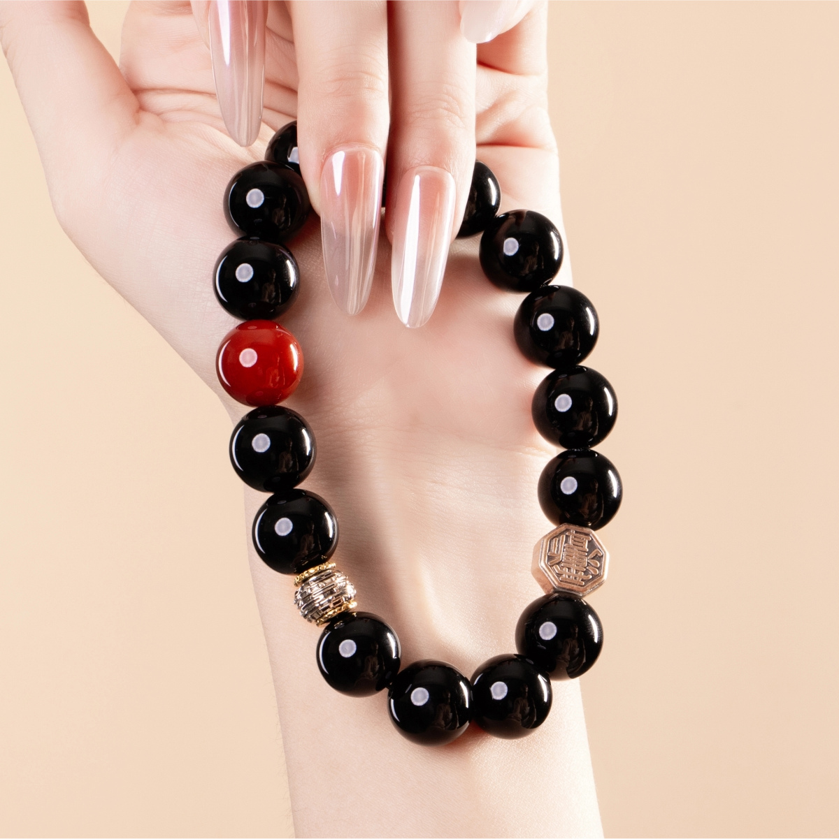 Bracelet For Water Element Amplified Energy - Black Agate & Red Agate