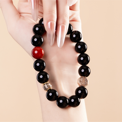 Bracelet For Water Element Amplified Energy - Black Agate & Red Agate