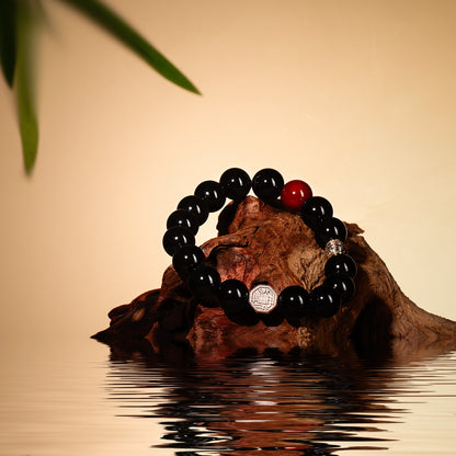 Bracelet For Water Element Amplified Energy - Black Agate & Red Agate