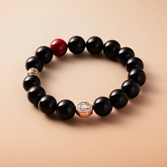 Bracelet For Water Element Amplified Energy - Black Agate & Red Agate