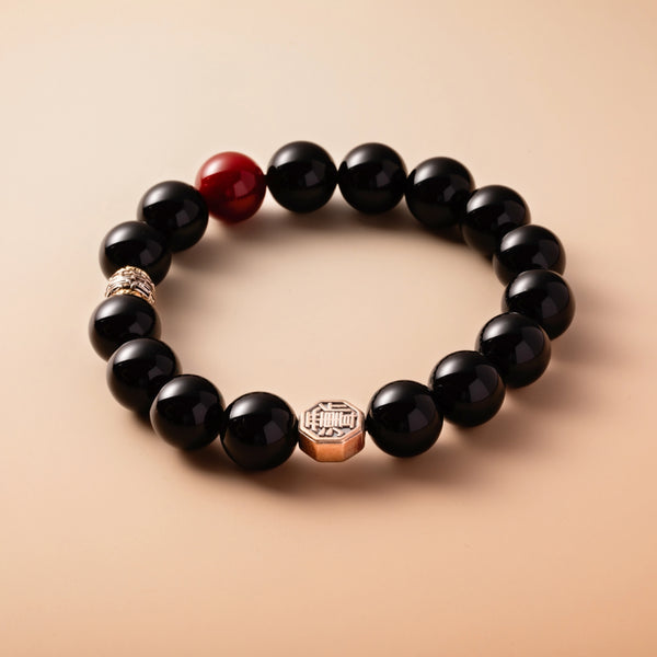 Bracelet For Water Element Amplified Energy - Black Agate & Red Agate