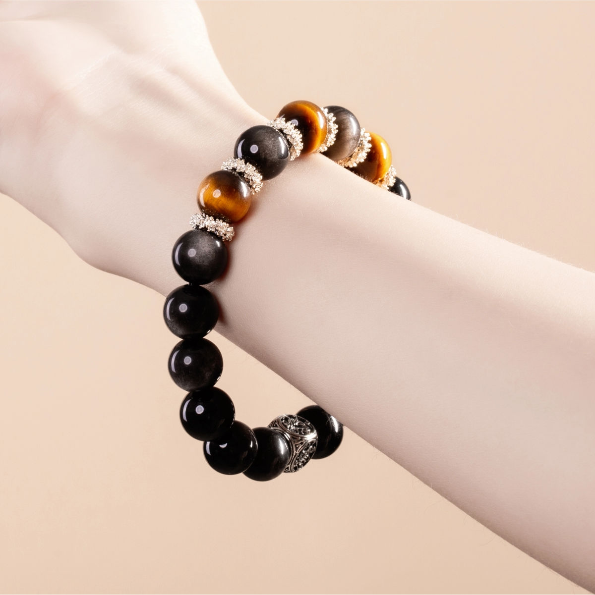 Bracelet For Water Element Amplified Energy - Black Obsidian & Golden Tiger’s Eye