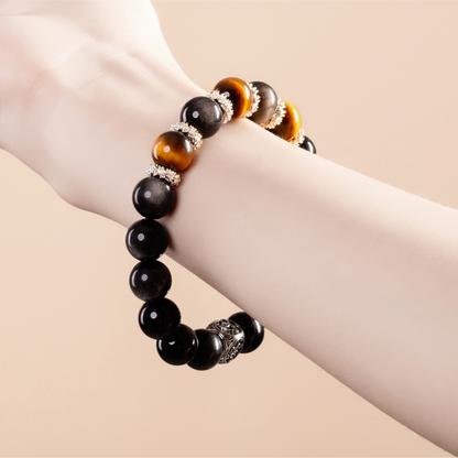 Bracelet For Water Element Amplified Energy - Black Obsidian & Golden Tiger’s Eye
