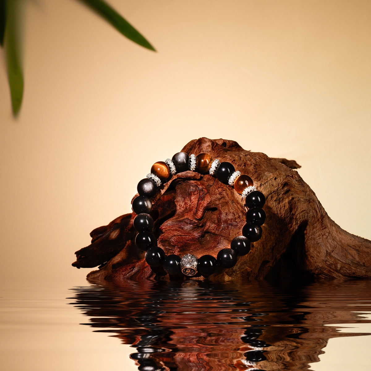 Bracelet For Water Element Amplified Energy - Black Obsidian & Golden Tiger’s Eye