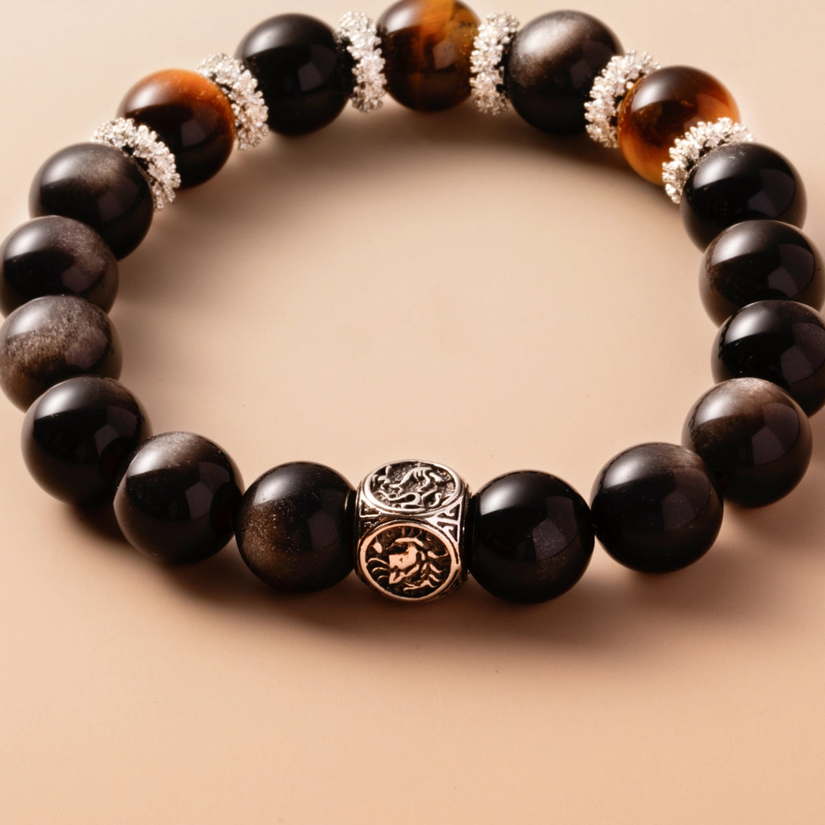 Bracelet For Water Element Amplified Energy - Black Obsidian & Golden Tiger’s Eye