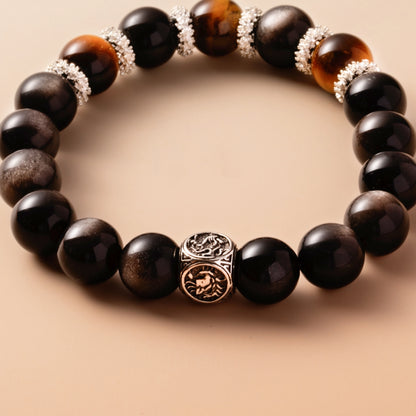 Bracelet For Water Element Amplified Energy - Black Obsidian & Golden Tiger’s Eye
