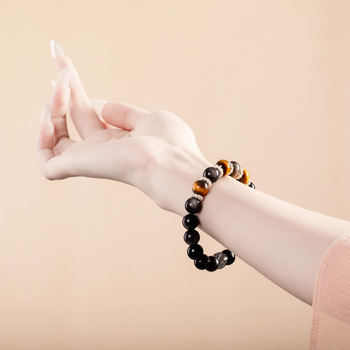 Bracelet For Water Element Amplified Energy - Black Obsidian & Golden Tiger’s Eye