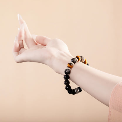 Bracelet For Water Element Amplified Energy - Black Obsidian & Golden Tiger’s Eye