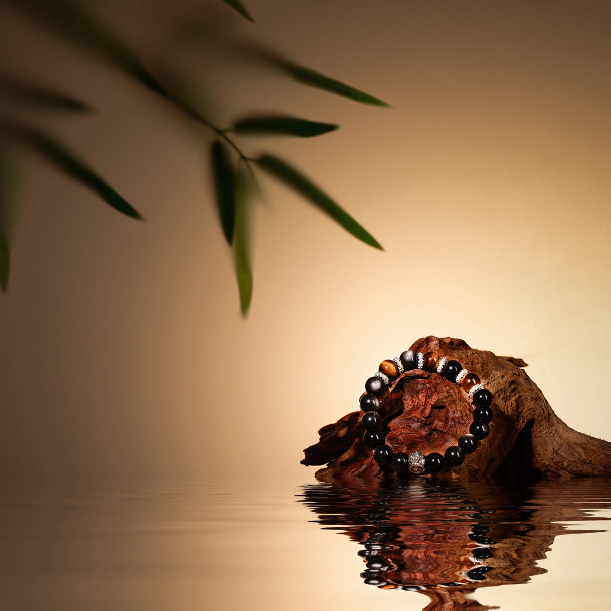 Bracelet For Water Element Amplified Energy - Black Obsidian & Golden Tiger’s Eye