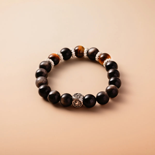Bracelet For Water Element Amplified Energy - Black Obsidian & Golden Tiger’s Eye
