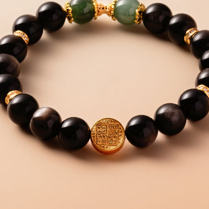 Bracelet For Water Element Amplified Energy - Black Obsidian & Jadeite
