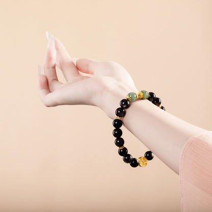Bracelet For Water Element Amplified Energy - Black Obsidian & Jadeite