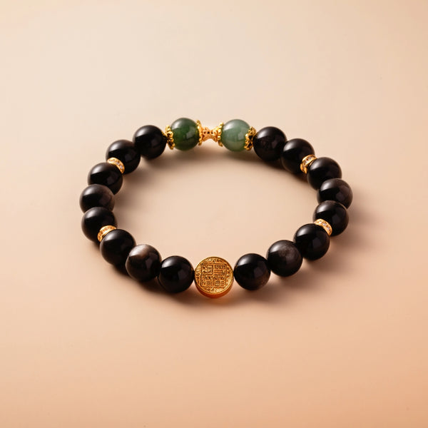 Bracelet For Water Element Amplified Energy - Black Obsidian & Jadeite