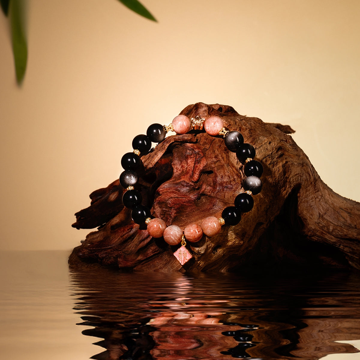 Bracelet For Water Element Amplified Energy - Black Obsidian & Sunstone