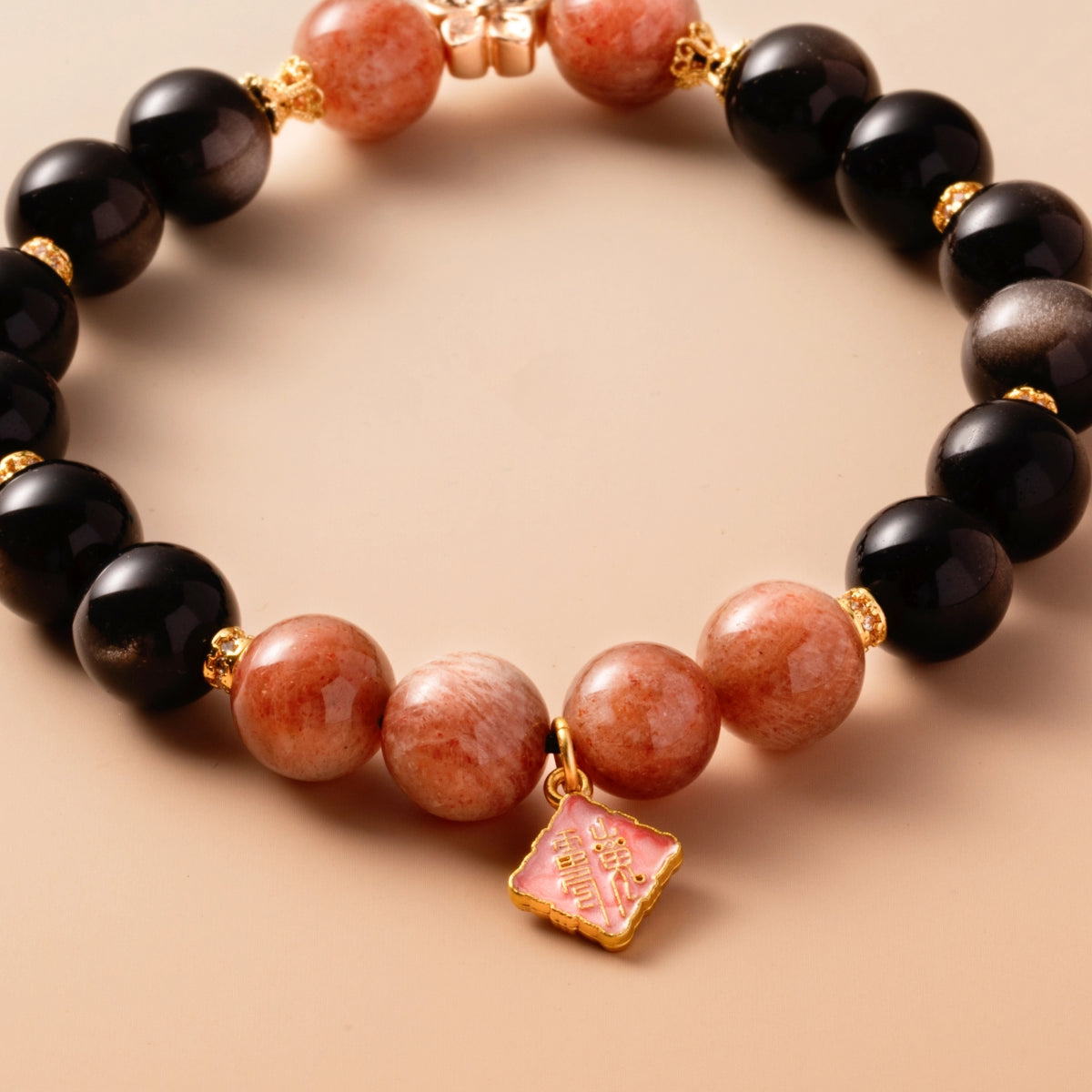 Bracelet For Water Element Amplified Energy - Black Obsidian & Sunstone