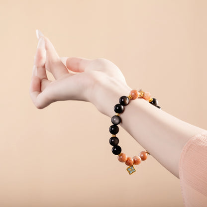 Bracelet For Water Element Amplified Energy - Black Obsidian & Sunstone