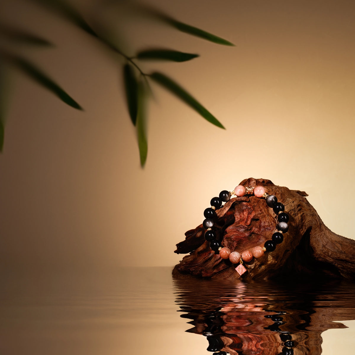 Bracelet For Water Element Amplified Energy - Black Obsidian & Sunstone