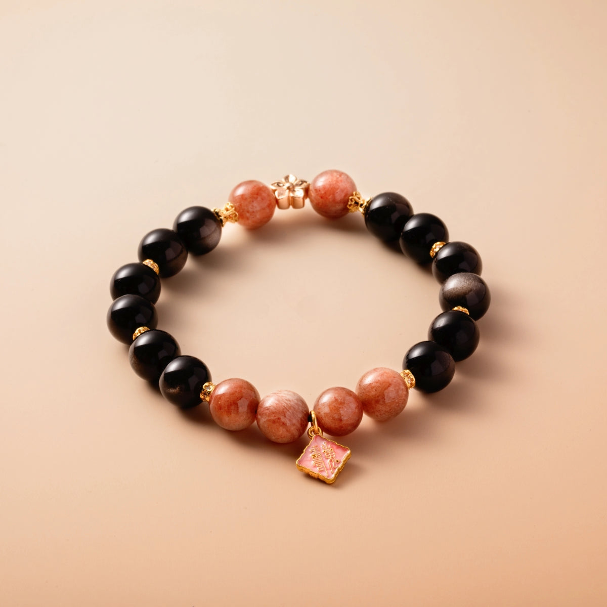 Bracelet For Water Element Amplified Energy - Black Obsidian & Sunstone