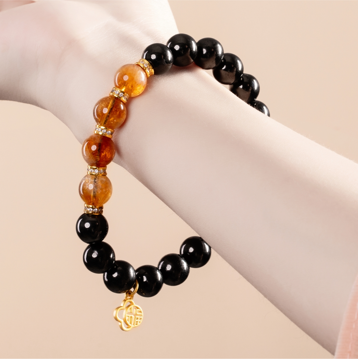 Bracelet For Water Element Amplified Energy - Jet & Citrine & Clear Quartz