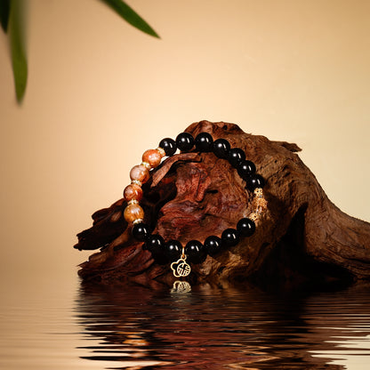 Bracelet For Water Element Amplified Energy - Jet & Citrine & Clear Quartz