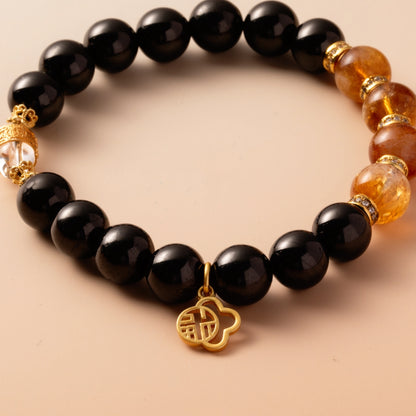 Bracelet For Water Element Amplified Energy - Jet & Citrine & Clear Quartz