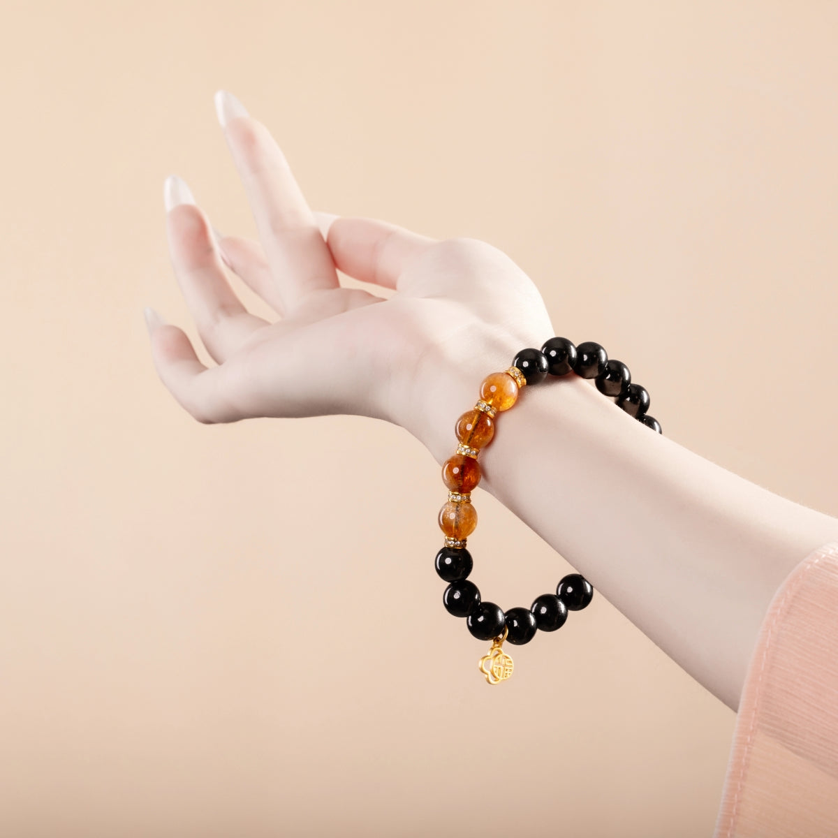 Bracelet For Water Element Amplified Energy - Jet & Citrine & Clear Quartz