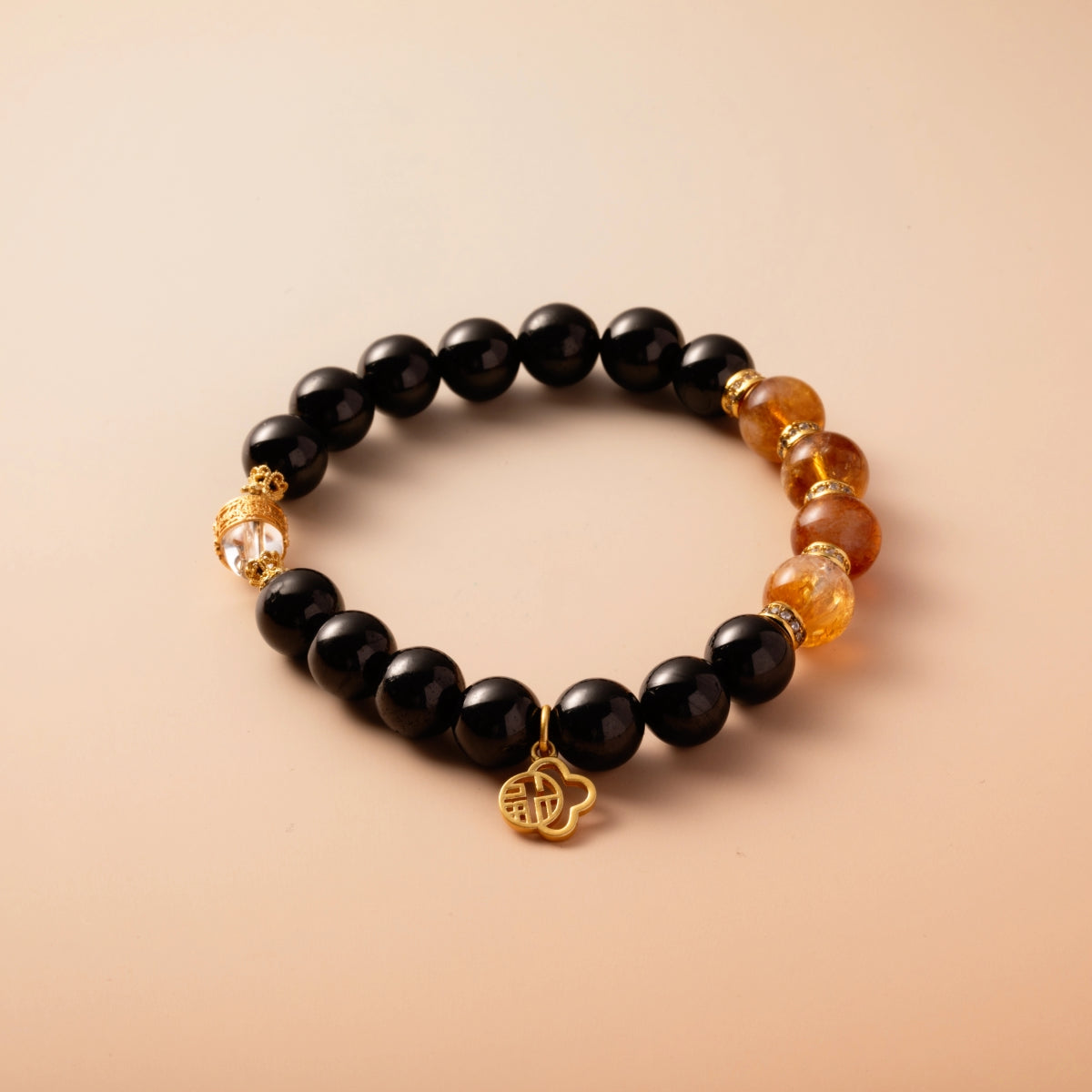 Bracelet For Water Element Amplified Energy - Jet & Citrine & Clear Quartz